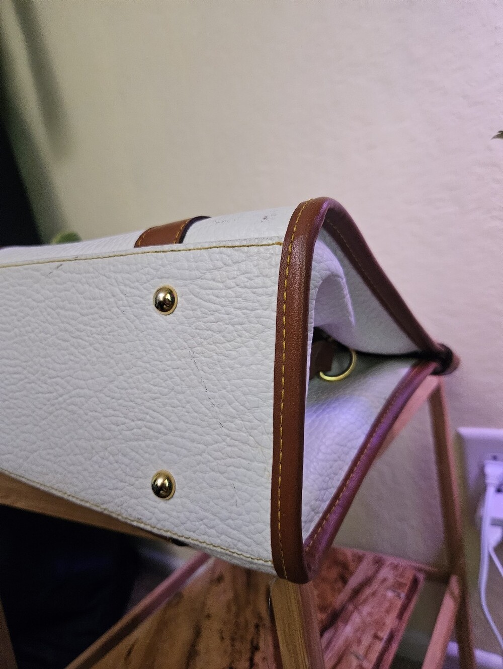 M. C. Pebbled Two-Tone Leather Bag in White and Brown - Picture 11 of 15